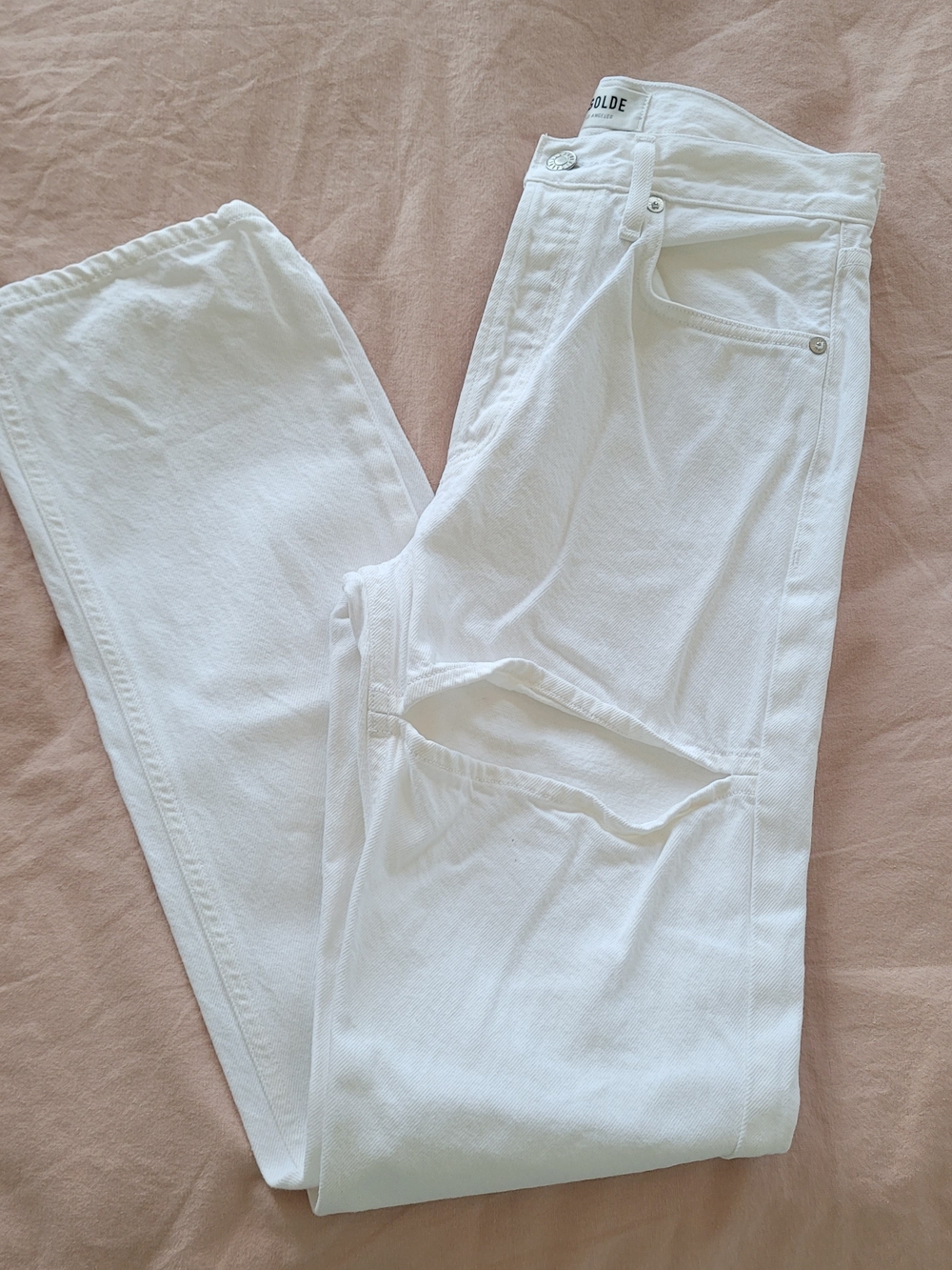 🔥 AGOLDE Lana Mid Rise Straight Jeans White Slice Cutout Slit Denim Sz 24 - Picture 6 of 6
